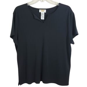 Talbots Navy Short Sleeve Notch Neck Blouse